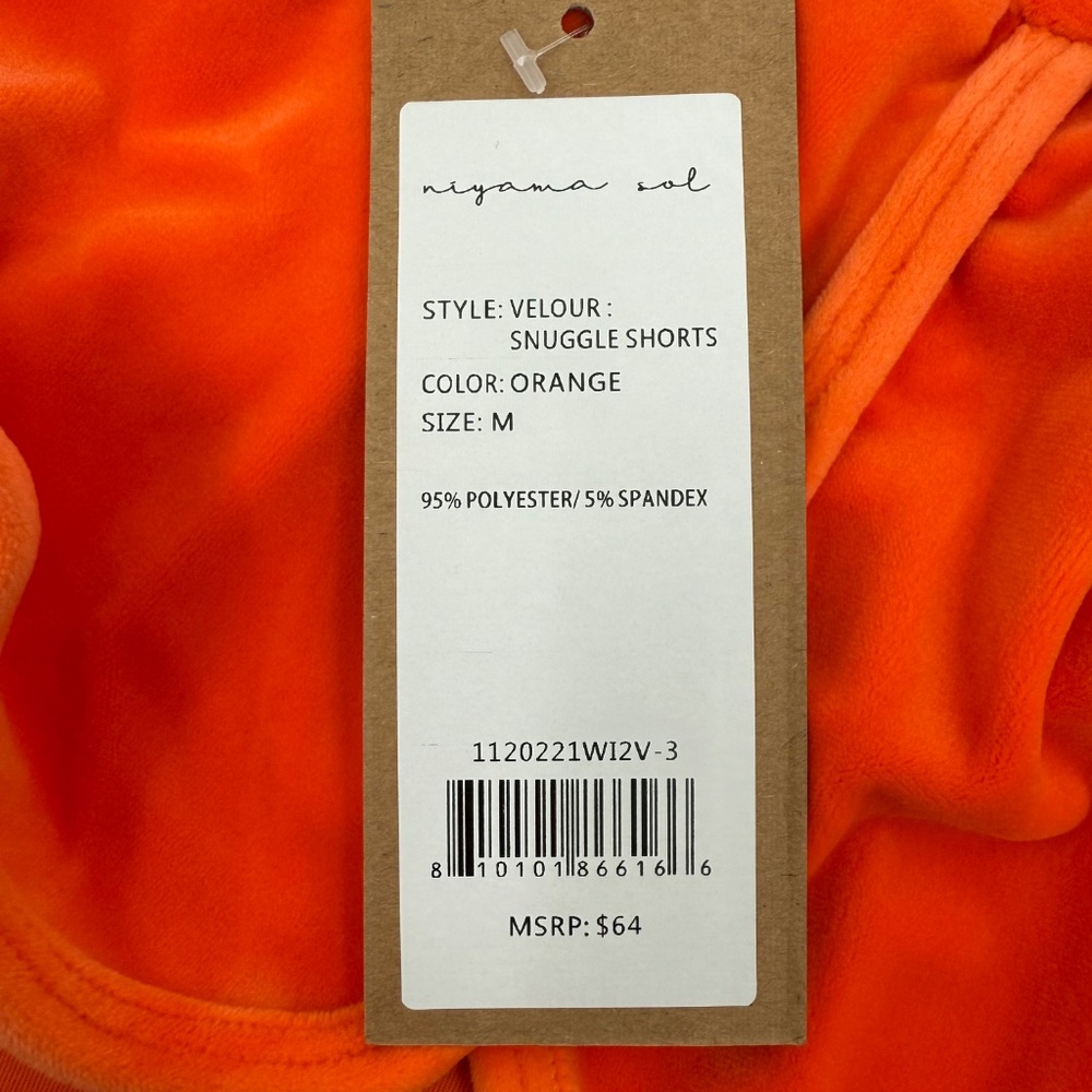 Niyama Sol Shorts Women Medium NEW Orange Velour Elastic Pull On Comfy Retro 90s - Picture 4 of 9
